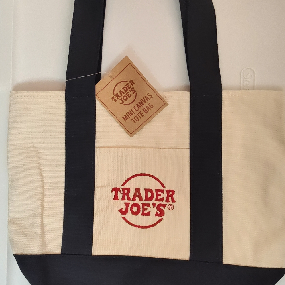 Trader Joe's Mini Canvas Tote with Navy Blue Handles